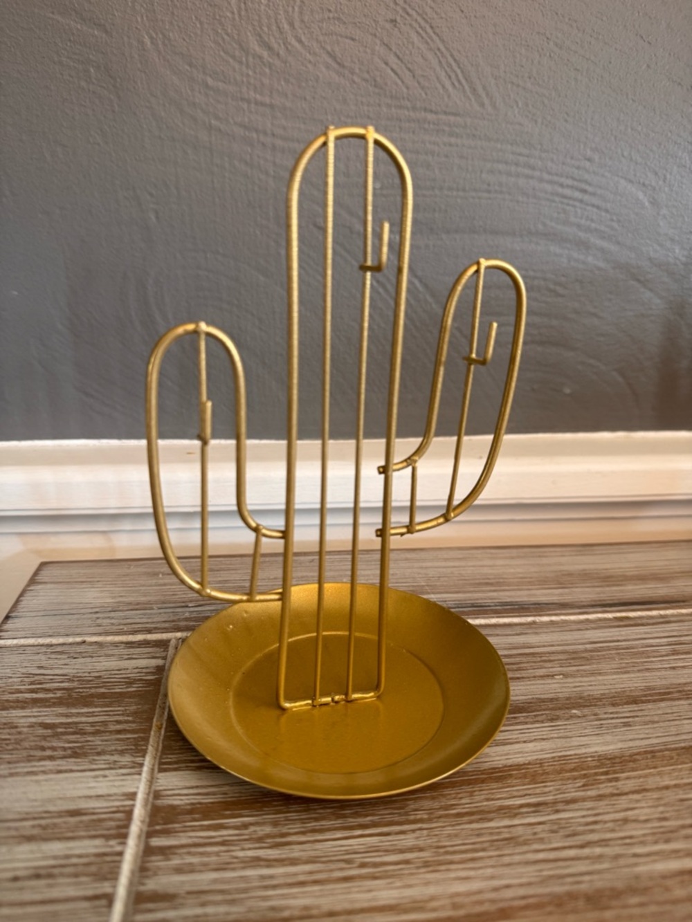 Gold Metal Cactus Jewelry Stand